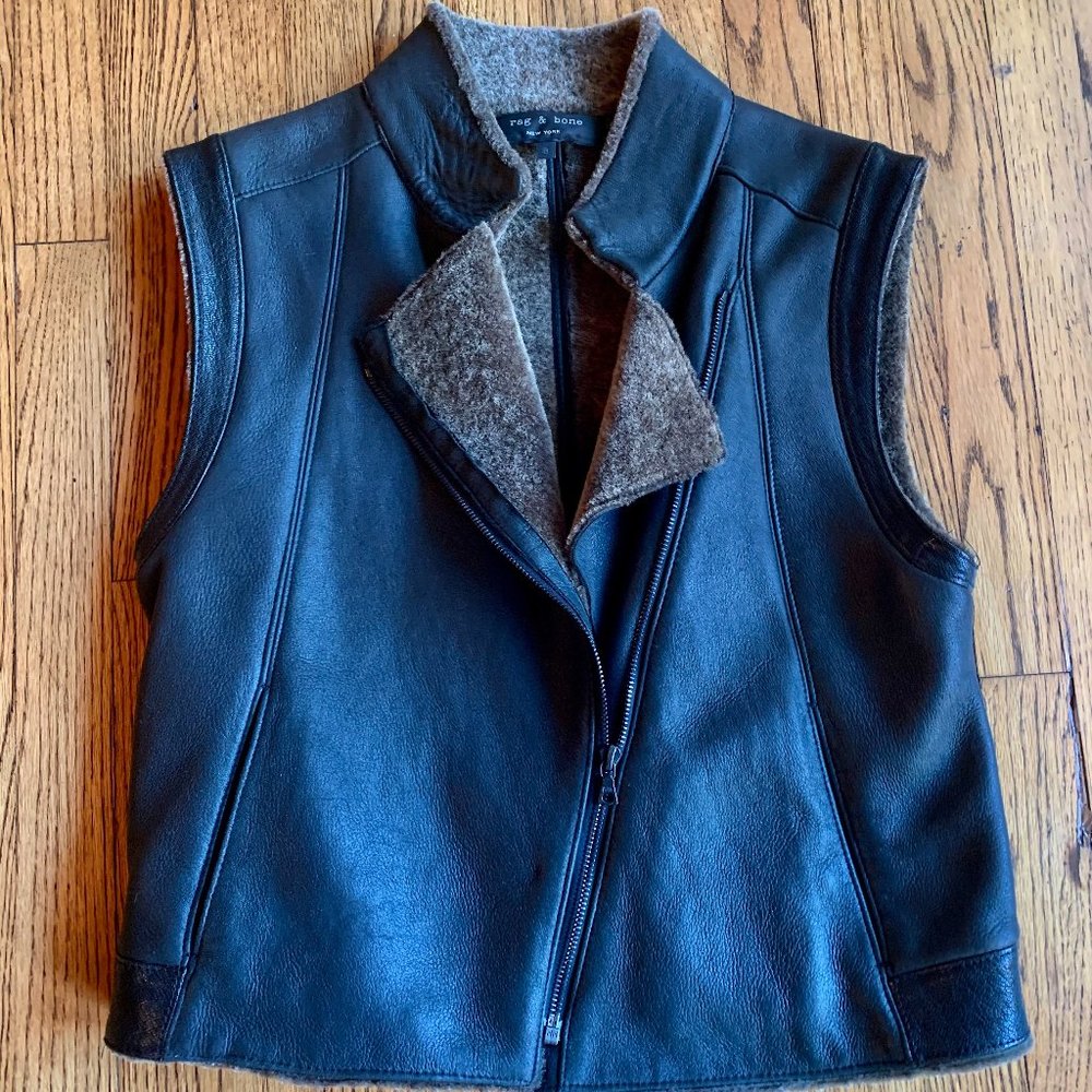 *SOLD* Rag & Bone Black Leather Shearling Vest EUC
